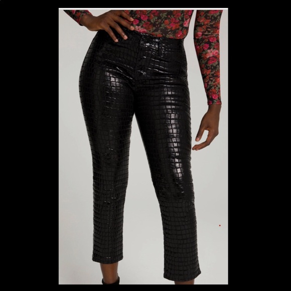 Good American Pants - Good American Straight Leg Black Crocodile Pants
